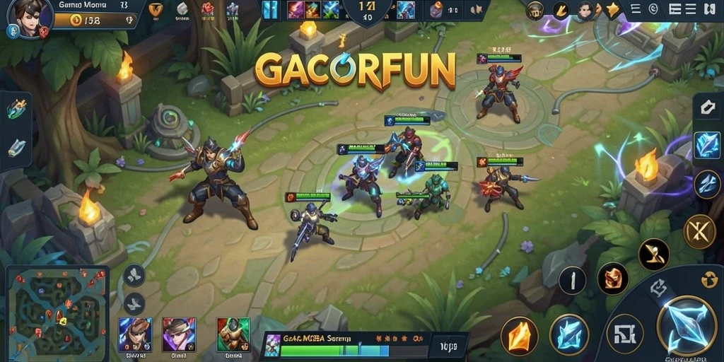 Tampilan seru dari gameplay MOBA GACORFUN yang mendebarkan.