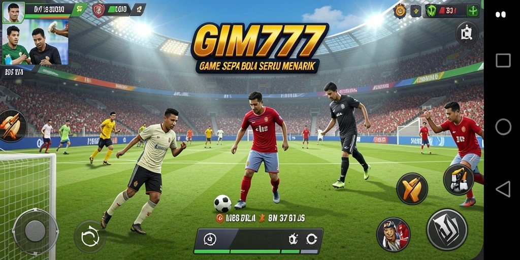 Screenshot GIM777 menampilkan aksi seru di lapangan sepak bola.