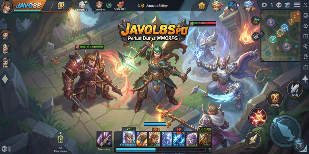 Tangkapan layar utama JAVO88 menampilkan pertarungan epik dalam dunia MMORPG.