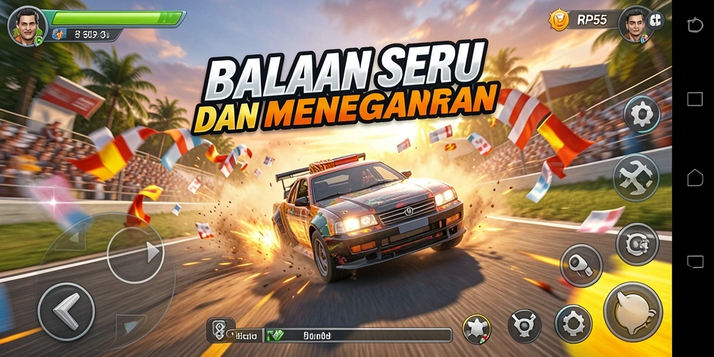 Tangkapan layar gameplay balapan yang penuh aksi di RP55.