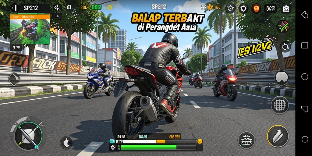 Tampilan gameplay seru dari balapan motor di SP212.