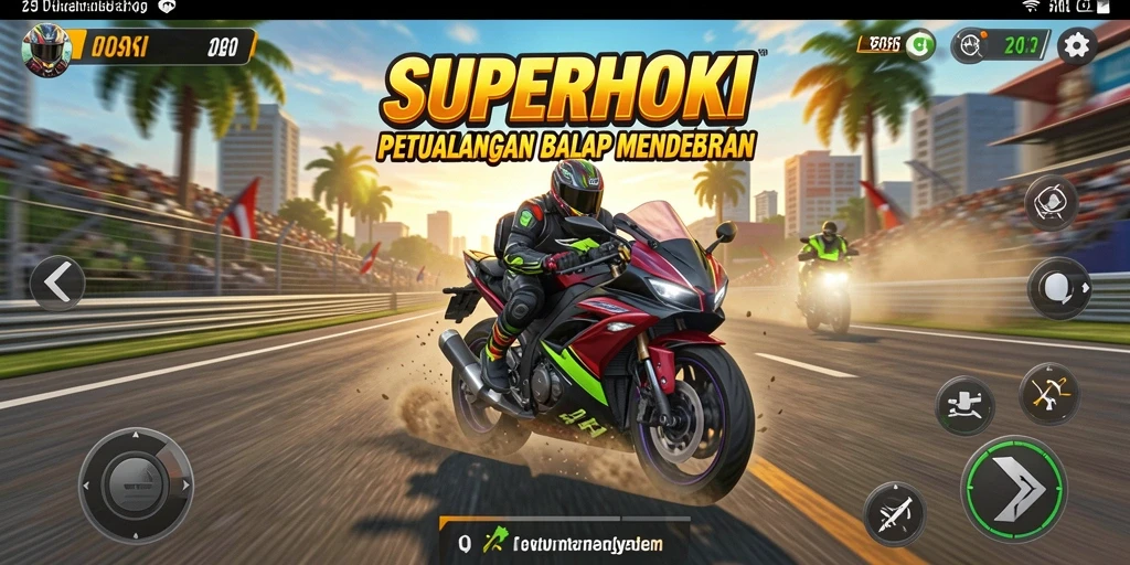 Tampilan gameplay SUPERHOKI yang mendebarkan saat balapan motor.